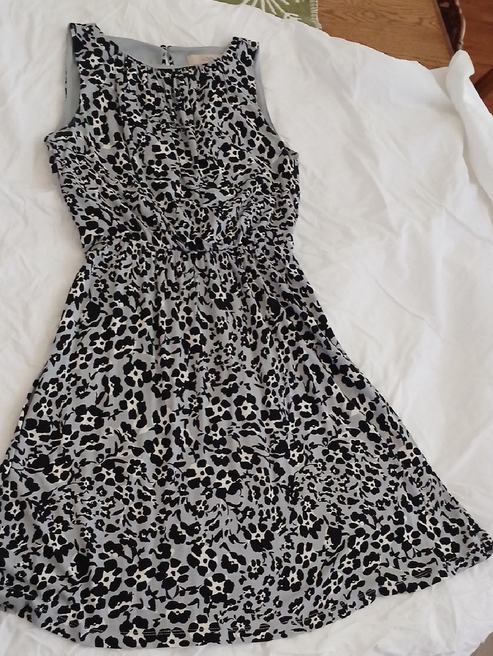 LOFT Black and White Leopard Midi Dress